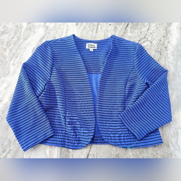Anthony Richards Tops - Anthony Richards Blue Black Striped Open Cardigan Jacket - Size 18P